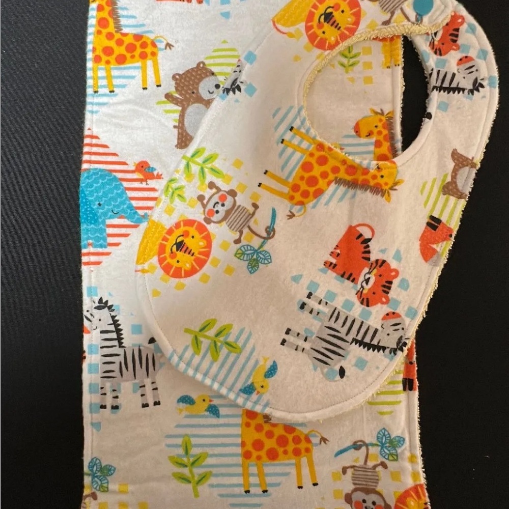 Colorful Animal Print Baby Bib and Burp Cloth Set